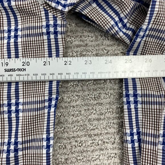 BUGATCHI UOMO Shirt Men Medium M Brown Blue Checkered Button Up Long Sleeve Polo - Picture 7 of 8